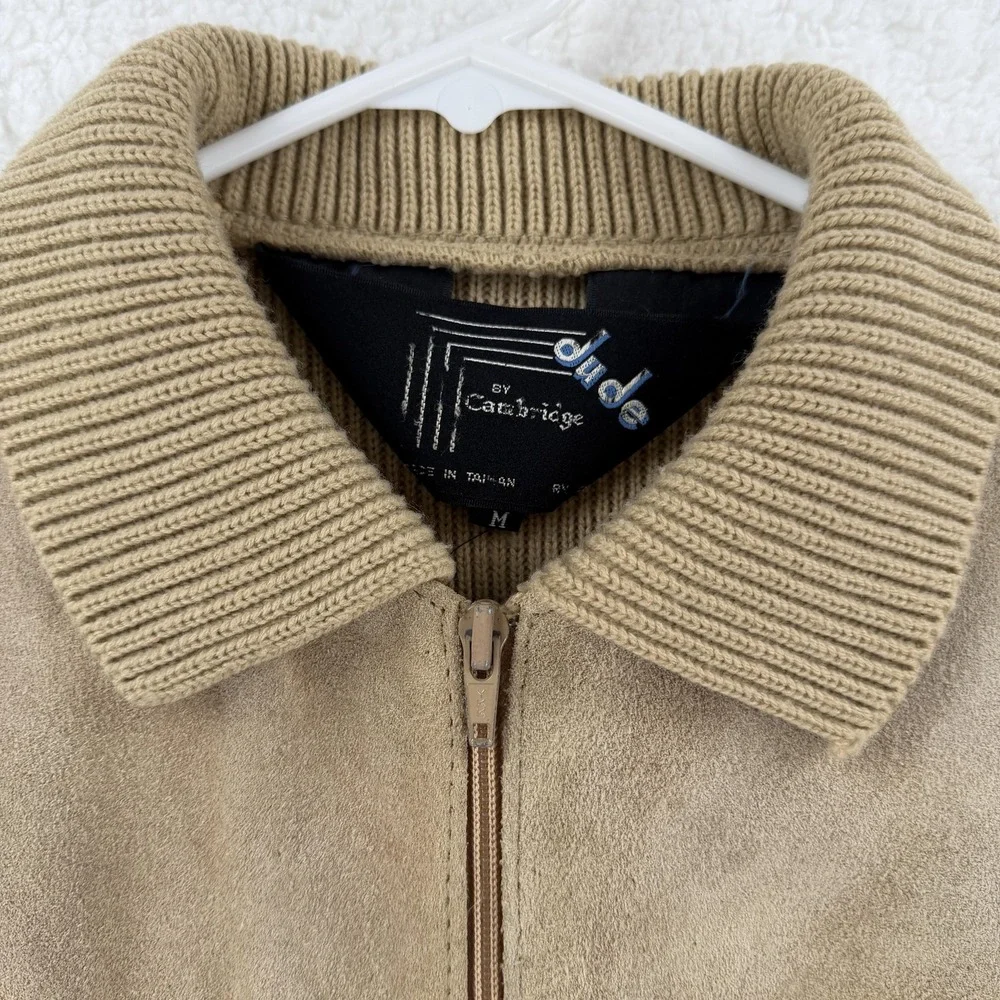 Vintage Dude‎ By Cambridge Jacket Mens Medium Beige Suede Knit Bomber Full Zip